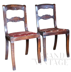 Pair of late 19th century chairs with velvet seat