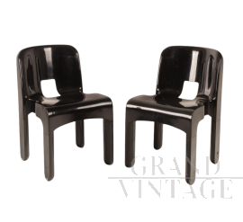 Pair of black Universal 4869 chairs by Joe Colombo for Kartell        