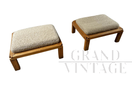 Pair of S20R ottomans by Pierre Chapo in elm and wool