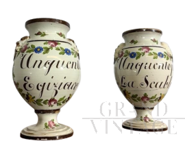 Pair of antique painted apothecary jars from the late 18th century