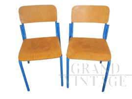 Pair of 80s blue vintage school chairs