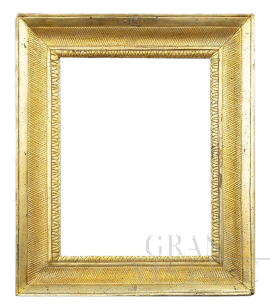 Antique Neapolitan Empire frame in carved and gilded wood