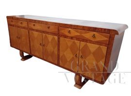 1950s sideboard in briar and walnut with diamond inlays