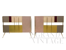 Vintage 1970s glass and brass sideboard with pastel colors