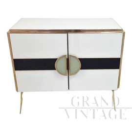 Small sideboard cabinet with 2 doors in black and white glass