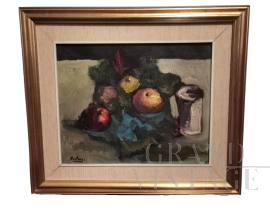 Painting depicting still life with fruit, signed