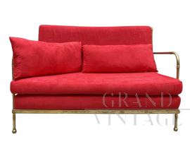 Maison Baguès style sofa in gold metal and red Alcantara