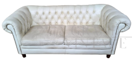 Chesterfield sofa in white leather