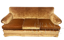 Classic three-seater vintage sofa in tawny brown silk velvet