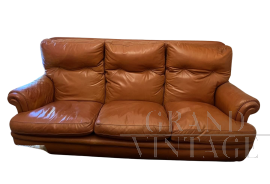 Vintage Poltrona Frau three-seater sofa in brown leather  