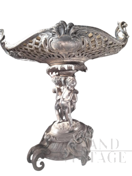 Vintage pewter fruit stand in classic style with cherubs