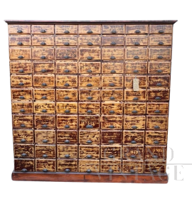 Large vintage industrial drawer unit in oak wood   