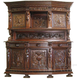 Large antique renaissance style 2-bodied cupboard