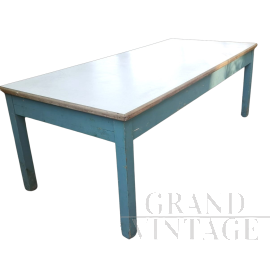 Large rustic vintage light blue lacquered table with formica top    