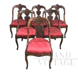 Set of 6 antique gondola chairs, Empire period, 19th century