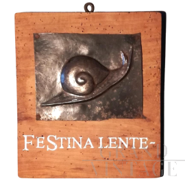 Festina Lente Italian tavern sign in metal and wood, early 1900s   