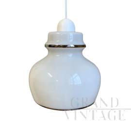 White opaline pendant light, Italy 1970s