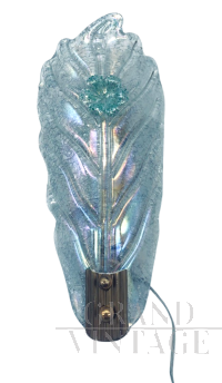 Single leaf applique wall lamp in etched Murano glass attr. Barovier