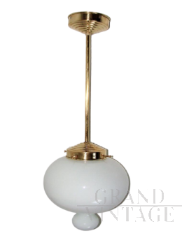 Mid century pendant lamp in brass and white glass