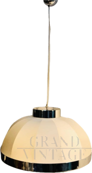 Vintage shantung silk fabric pendant light chandelier, 1970s