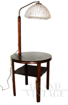 Vintage floor lamp with wooden reading table, 1950s     