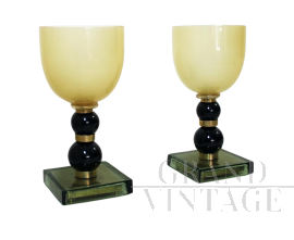 Vintage table lamp in brass and black and amber glass, 1970s  