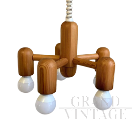 Design chandelier by Hustadt Leuchten in wood, 1980s