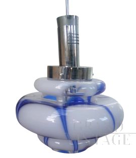 Vintage chandelier in blue striated Murano glass