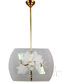 Pietro Chiesa style glass and brass chandelier, 1940s