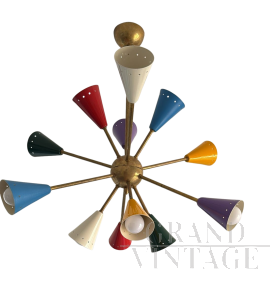 Stilnovo Sputnik-style chandelier with multicolored cones
