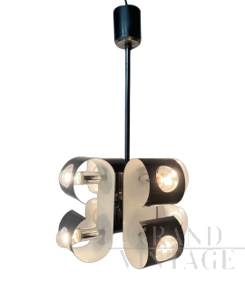 Reggiani chrome chandelier with 8 lights, Italian space age from the 70s      