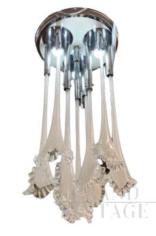 Venini chandelier in Murano glass with calla lilies, 1970s