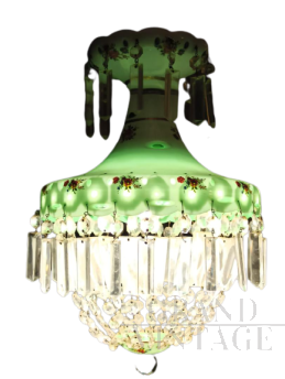 Vintage chandelier in decorated glass and Bohemian crystals, 1950s