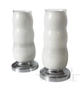 Pair of vintage white glass table lamps