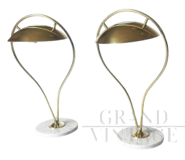 Pair of vintage brass and marble table lamps, 1970s       