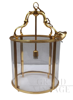 Round lantern in gilt bronze and glass