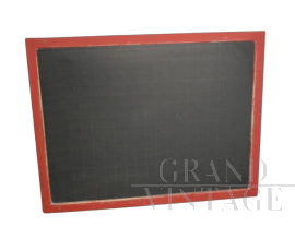 Vintage school wall blackboard with red wooden frame, 1960s