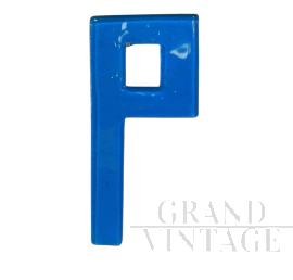 Letter P in light blue glass, 1980s               
