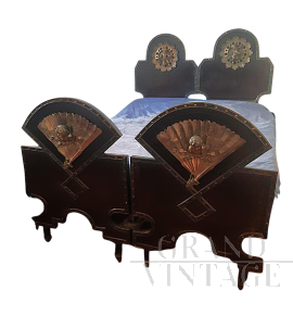 19th century cast iron double bed with bronze decorations