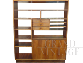 Vintage open bookcase with drawer modules and doors, 1950s