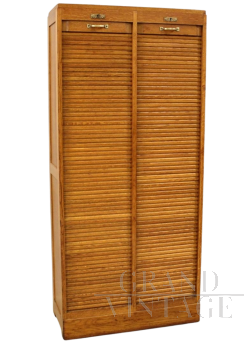 Walnut double roller shutter filing cabinet  