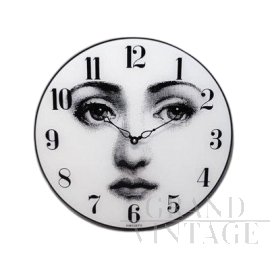 Fornasetti design wall clock in glass, Italy 1990s                  
                            