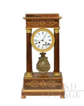 Antique Charles X clock in precious exotic woods, France 19th century
