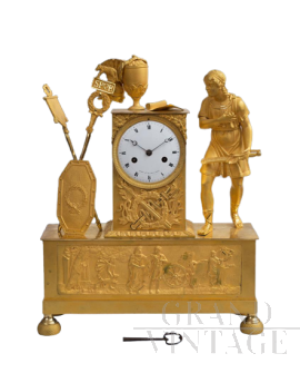 Antique Empire clock in gilt bronze with Roman emperor                     
                            