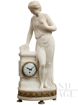 Antique Napoleon III French clock in white statuary marble