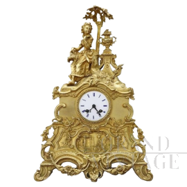Antique Parisian clock in gilt bronze with lady sculpture, 19th century          