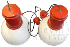 Large 70's industrial lamps in plexiglass and aluminum