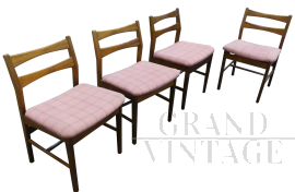 SET OF 4 UPHOLSTERED TEAK WOOD CHAIRS