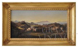 Neapolitan landscape, School of Posillipo, oil on canvas