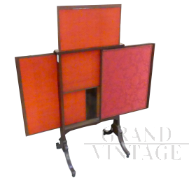 Antique extendable fireplace screen in red fabric, 1800s